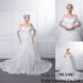 2016 robe de bal Robe de mariée en tulle douce avec épinards en dentelle brodée perles cristaux Bateau cou 3/4 robe de mariée robe de mariée